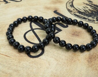 Pulsera de obsidiana negra, pulsera de piedra preciosa de obsidiana negra, piedra de protección, limpia energía negativa, fuerza fuerte, alta vibración