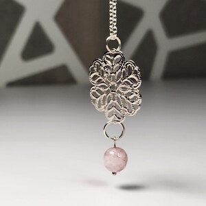 Strawberry Quartz faceted gemstone  Necklace, Silver Flower and Strawberry Quartz Pendant, Gemstone Necklace, Pink Crystal Necklace