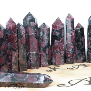 Astrophyllite and Garnet Gemstone Towers, Fire Works Gemstone Garnet Towers, Stone of Commitment, Positive Stone, Journey Stone,Clear Quartz
