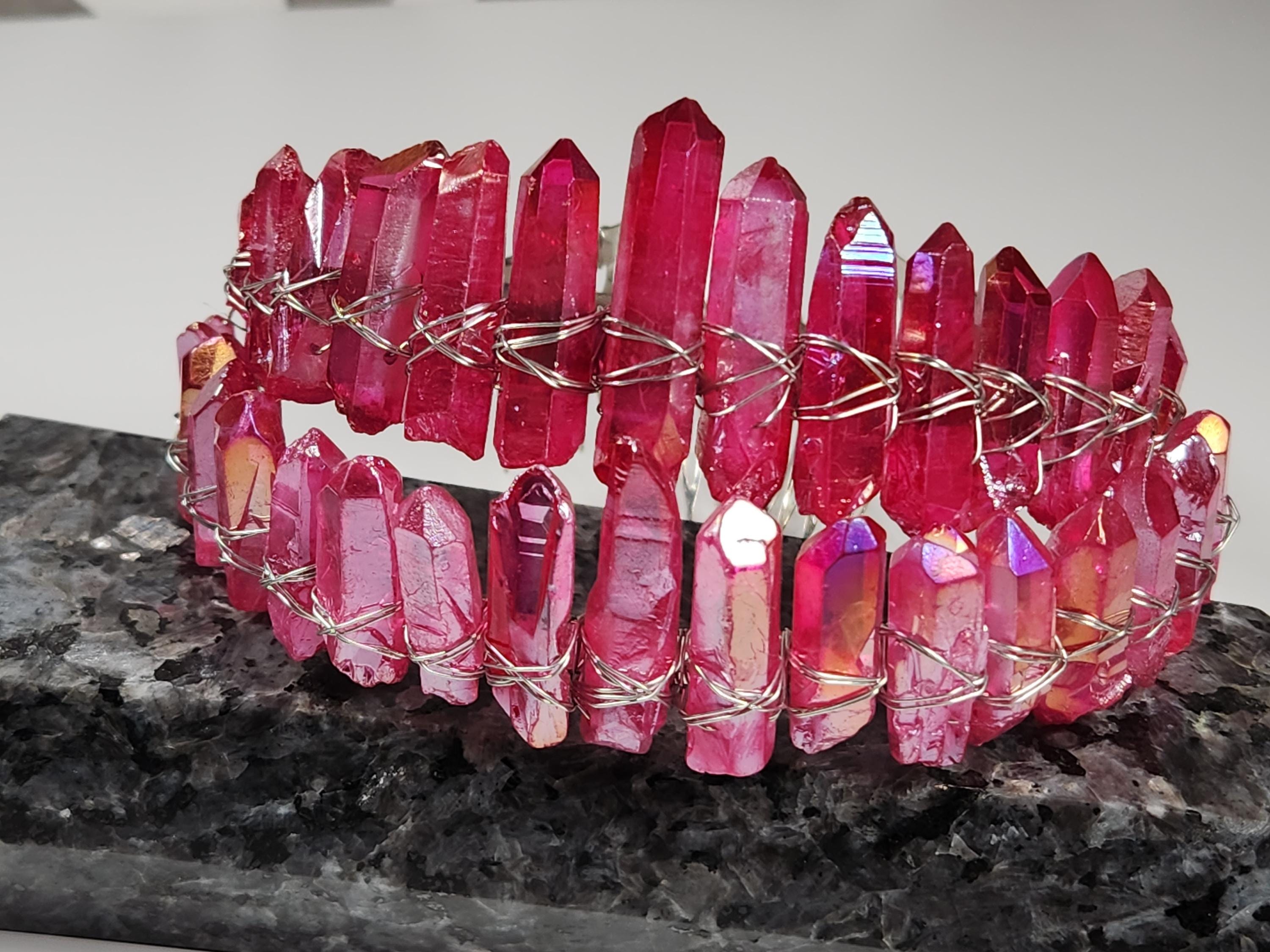 Pink Aura Quartz Crystal Crown, Aura Crystal Headband  display picture 1