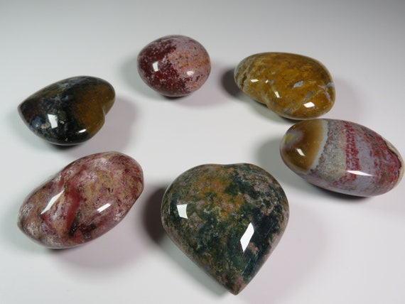 Ocean Jasper Palm Stone, Crystal Heart, Self-Love Gift
