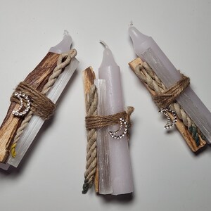 Crystal Candle Set, Candle Magic, Candle Manifesting and cleansing bundle, Candle Selenite and Palo Santo, Palo Santo & incense Cleansing image 4