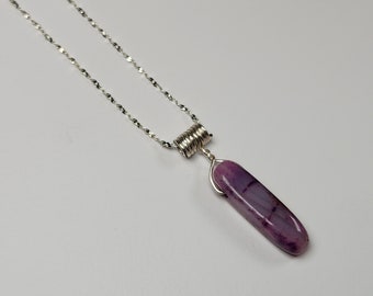 Purple Dragons Vein Agate Gemstone Necklace, Purple Agate Wire wrapped Pendant hanging from a Sterling silver filled chain, Agate amulet