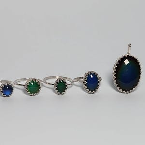 Genuine Mood Rings, Solid Sterling Silver band, Color changing Gem Ring and Pendant, Crown Bezel Gem Ring, Adult nostalgic Mood Ring,