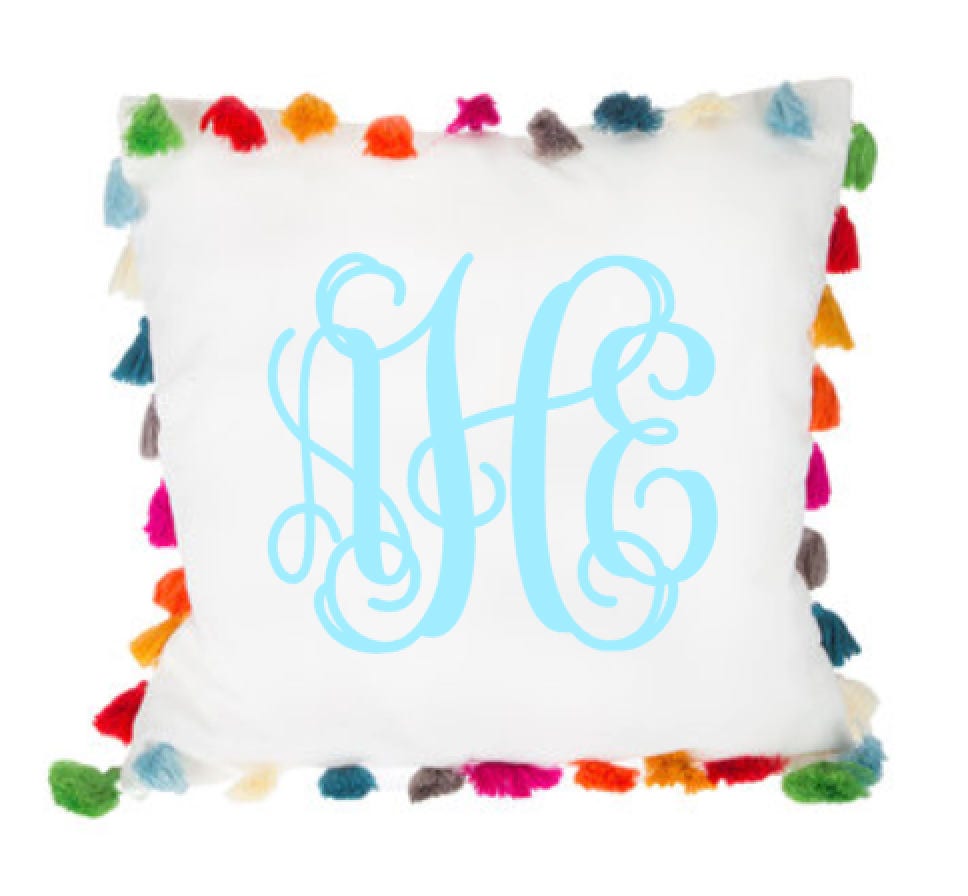 Monogram Tassel Pillow Cover. Pom Pom Monogram Pillow. Etsy