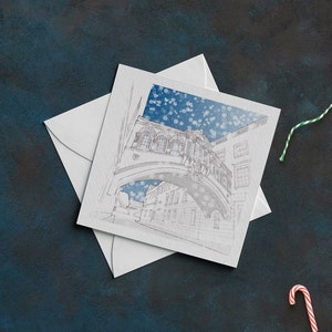 Tarjeta de Navidad de Oxford Architecture - Bridge of Sighs - Tarjetas de felicitación navideñas con ilustración dibujada a mano