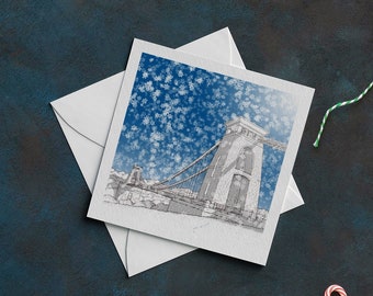 Bristol Architecture Christmas Card - Clifton Suspension Bridge - Holiday Greeting Cards with Hand Drawn Illustration