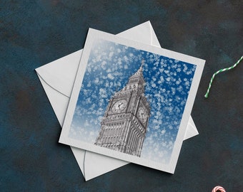 Kartka świąteczna z architekturą Londynu - Big Ben - Kartki świąteczne z ręcznie rysowaną ilustracją