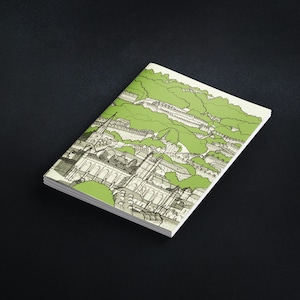 Bath City Aerial View Pocket Notebook - Green A6 Blank Notebook Journal - Cute Little Notebook, Recycled, UK Architecture, Teacher Gift