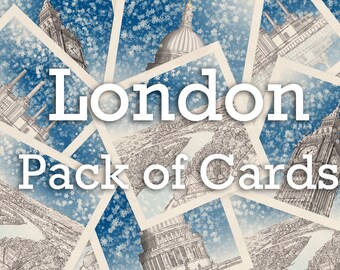 Pakiet świątecznych kartek z architekturą Londynu - świąteczne kartki z ręcznie rysowanymi ilustracjami