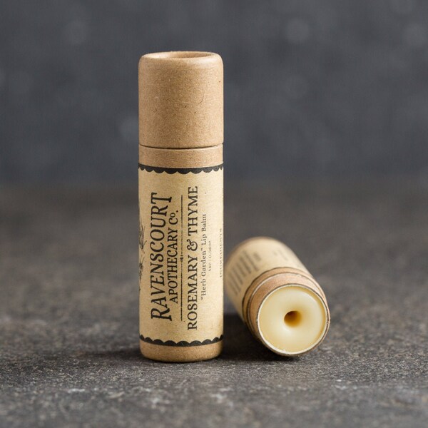 Rosemary and Thyme Zero Waste Vegan Lip Balm - Plastic Free, Compostable, Recyclable Herbal Lip Balm