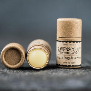 Vegan Lip Balm 'Nightingale's Rose' Scented with Rose. Plastic Free, Compostable, Recyclable, Zero Waste Vegan Lip Balm image 1