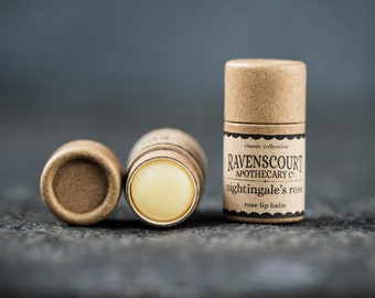 Vegan Lip Balm 'Nightingale's Rose' - Scented with Rose. Plastic Free, Compostable, Recyclable, Zero Waste Vegan Lip Balm