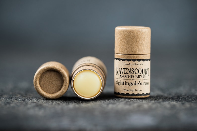 Vegan Lip Balm 'Nightingale's Rose' Scented with Rose. Plastic Free, Compostable, Recyclable, Zero Waste Vegan Lip Balm 5 g