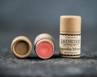 Vegan Lip Balm 'Magnolia Blossom' - Plastic Free, Compostable, Recyclable, Biodegradable Vegan Lip Balm