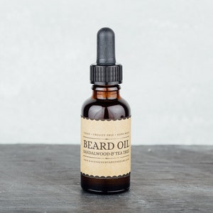 Beard Oil Sandalwood and Tea Tree. Beard Conditioner. Beard Grooming and Care. 30 Milliliters