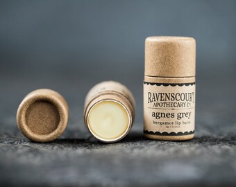 Vegan Lip Balm  "Agnes Grey" - Scented with Bergamot. Plastic Free, Compostable, Recyclable, Zero Waste Vegan Lip Balm