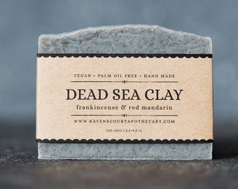 Dead Sea Clay Soap | Vegan Soap -  Handmade Soap - Frankincense and Red Mandarin. Low Waste Recycled Packaging.