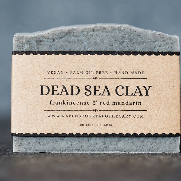 Dead Sea Clay Soap | Vegan Soap -  Handmade Soap - Frankincense and Red Mandarin. Low Waste Recycled Packaging.