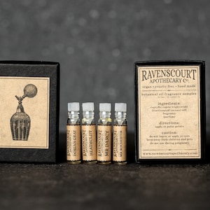 Men's Literary Fragrance Sample Set Natural Cologne Samples: Mr Darcy, Heathcliff, Dorian Gray and Mr Rochester. 1 ml Vials image 2