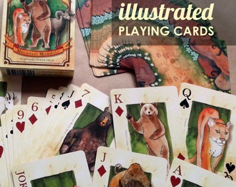 Mountain Animal Playing Cards Poker Deck Illustrated bears cougar antelope bison buffalo moose pika fox wolf skunk