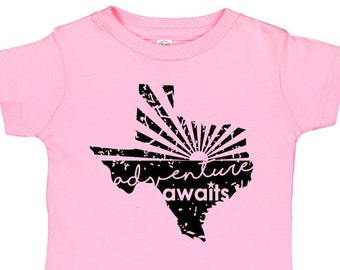 Adventure Awaits Texas - Pink Baby One Piece - Chickens - chick - farm - Screen Printed Baby Bodysuit - TX