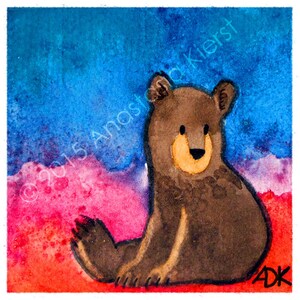 Bear Cub INSTANT DOWNLOAD Digital black bear grizzly bear PDF square art print