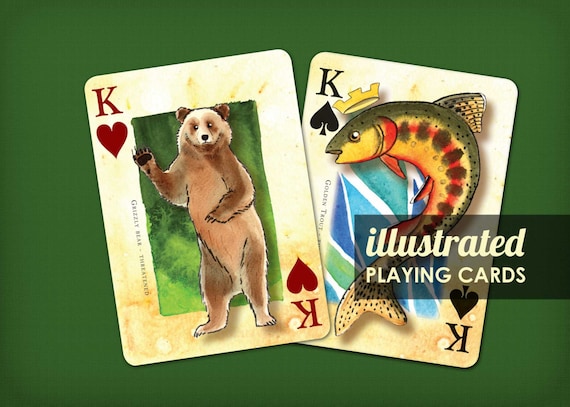 TWO DECKS Mountain Mammals Poker Deck AND Fly Fishing Playing Cards 