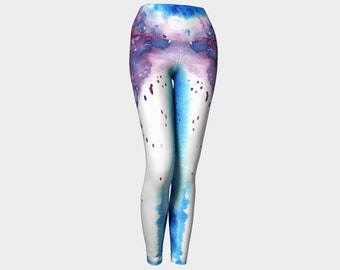 Snowy Yoga Leggings - Wintery Snowflake - Watercolor - Running Tights - Stretch Pants - Athleticwear - Athleisure -