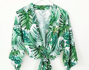 Peignoir feuille de palmier - robes tropicales pour demoiselles d'honneur - peignoirs de plage - peignoir feuille de bananier - couverture de piscine - cadeaux de vacances (EB3267M)