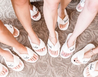 Bridesmaid Slippers | Matching Wedding Slippers | Bride Getting Ready Slippers | Day of Wedding Gift |  Bride & Babe Slides (EB3394WD)