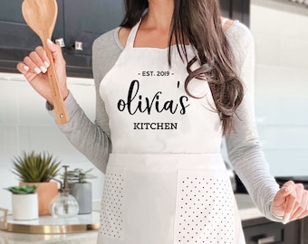 Personalized Apron for Women, Custom Womens Apron, Cooking Apron, Kitchen  Embroidered Apron, Personalized Gift for Mom 