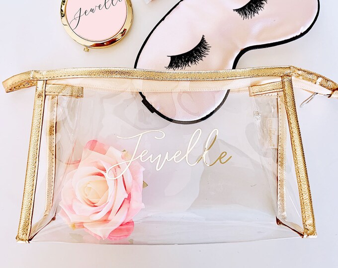 Monogram Makeup Bags - Bridesmaid MakeUp Bags - Personalized Cosmetic Bag Monogram Bridesmaid Gift Ideas (EB3167) Gold Cosmetic Bags