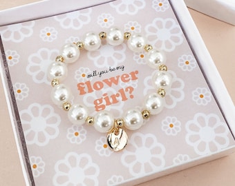 Flower Girl Proposal Bracelet Flower Girl Bracelet Personalized Flower Girl Gift Ideas Monogram Girl Bracelet (EB3277GFL) Pearl Bracelet