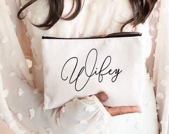 Wifey Makeup Bags - Bride Makeup Bags - Bride to Be Gift Ideas Bride Gift - Bridal Shower Gift - Honeymoon Gift for Bride (EB3222NT)