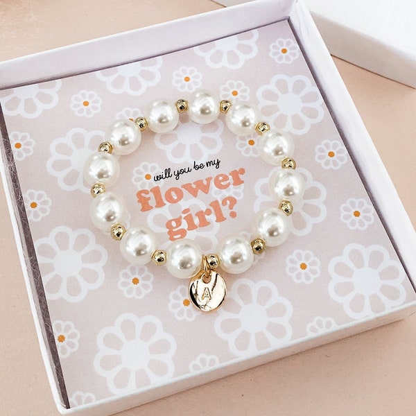 Flower Girl Proposal Bracelet Flower Girl Bracelet Personalized Flower Girl Gift Ideas Monogram Girl Bracelet (EB3277GFL) Pearl Bracelet