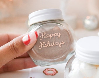 Holiday Candy Jars Custom Holiday Party Favors Christmas Party Jars Happy Holiday Favors for Guests Hot Cocoa Jar Setof 12| (EB2025FFDO)