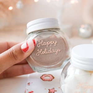 Holiday Candy Jars Custom Holiday Party Favors Christmas Party Jars Happy Holiday Favors for Guests Hot Cocoa Jar Setof 12| (EB2025FFDO)