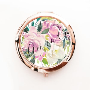 Floral Bridesmaid Gift Personalized Mirror Compacts Women Personalized Gifts for Her Rose Gold Gift Rose Gold Bridesmaid Gifts (EB3166AD)