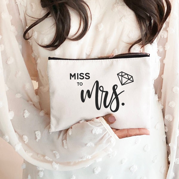 Mrs Makeup Bag  Miss to Mrs Bag Bride Make Up Bag Future Mrs Bag Bride Bag Bride Gift Bride to Be Engagement Gift for Bride (EB3222BP-WHT)