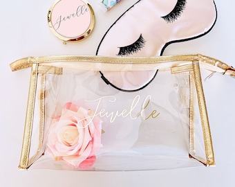 Bridesmaid Make Up Bags - Monogrammed Cosmetic Bag - Personalized Makeup Bag - Unique Bridesmaid Gift Ideas (EB3167) Gold Makeup Bags