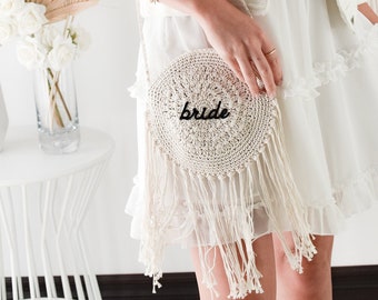 Bride Purse Bride Bag Fringe Tassel Purse Bridal Shower Gift for Bride to Be Crossbody Fringe Boho BrideGift Bags (EB3446EMB)