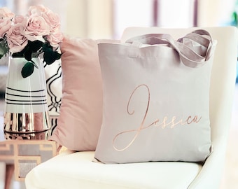 Custom Tote Bag with Name - Canvas Tote Bag - Personalized Tote Bag Bridesmaid Tote Bag - Holiday Gift Bag (EB3216BLS)