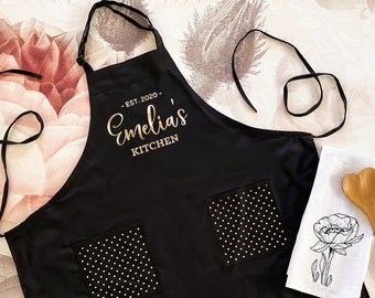 Kitchen Gifts for Her - Hostess Gift Ideas - Personalized Apron for Women - Baking Gift Cooking Gift Custom Aprons Personalized (EB3242CTW)