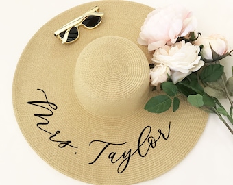 Floppy Beach Hat Personalized Bride Hat Floppy Hat with Name Custom Personalized Beach Hat Honeymoon Must Have Honeymoon Gifts (EB3270P)