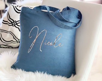 Denim Tote Bag Custom Denim Bag Personalized Bridesmaid Tote Bag with Name Personalized Bag Denim Bag for Bridesmaids (EB3216BLS)