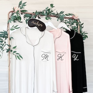 Monogram Sleep Shirts for Bridesmaid Pajamas Maid of Honor Button Down Shirts Bridal Party Getting Ready Outfits  (EB3314M)