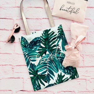 Palm Leaf Tote Bags Personalized Tote Bag Tropical Tote Bag Tropical Bachelorette Beach Bridesmaid Gift (EB3293PLM)