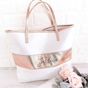 Rose Gold Tote Bag Rose Gold Bridesmaid Gift Bags Rose Gold Bridesmaid Tote Bags Personalized Bridesmaid Tote Bag (EB3175P)