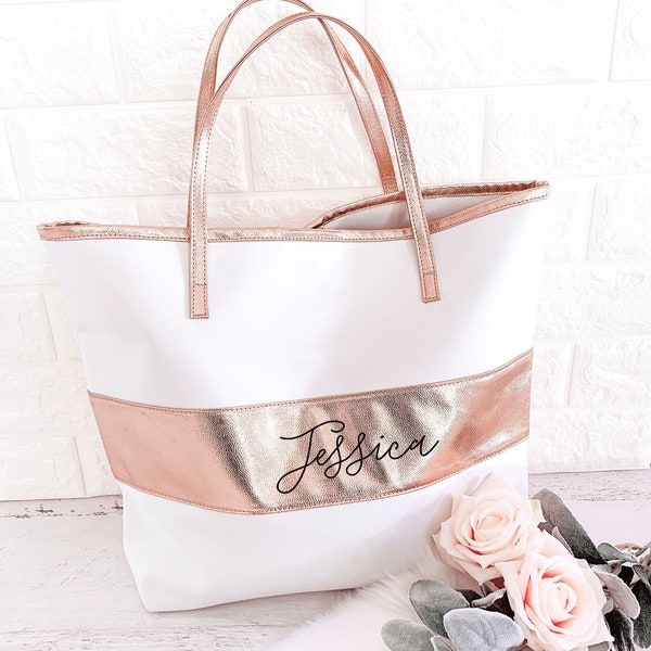 Rose Gold Tote Bag Rose Gold Bridesmaid Gift Bags Rose Gold Bridesmaid Tote Bags Personalized Bridesmaid Tote Bag (EB3175P)